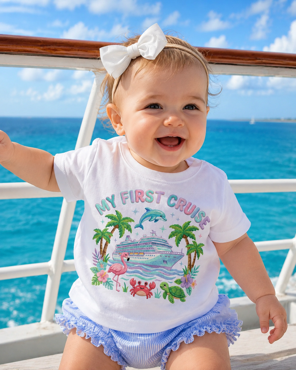 My First Cruise pastel nautical kids tee - keepsake cruise shirt for a child's first cruise