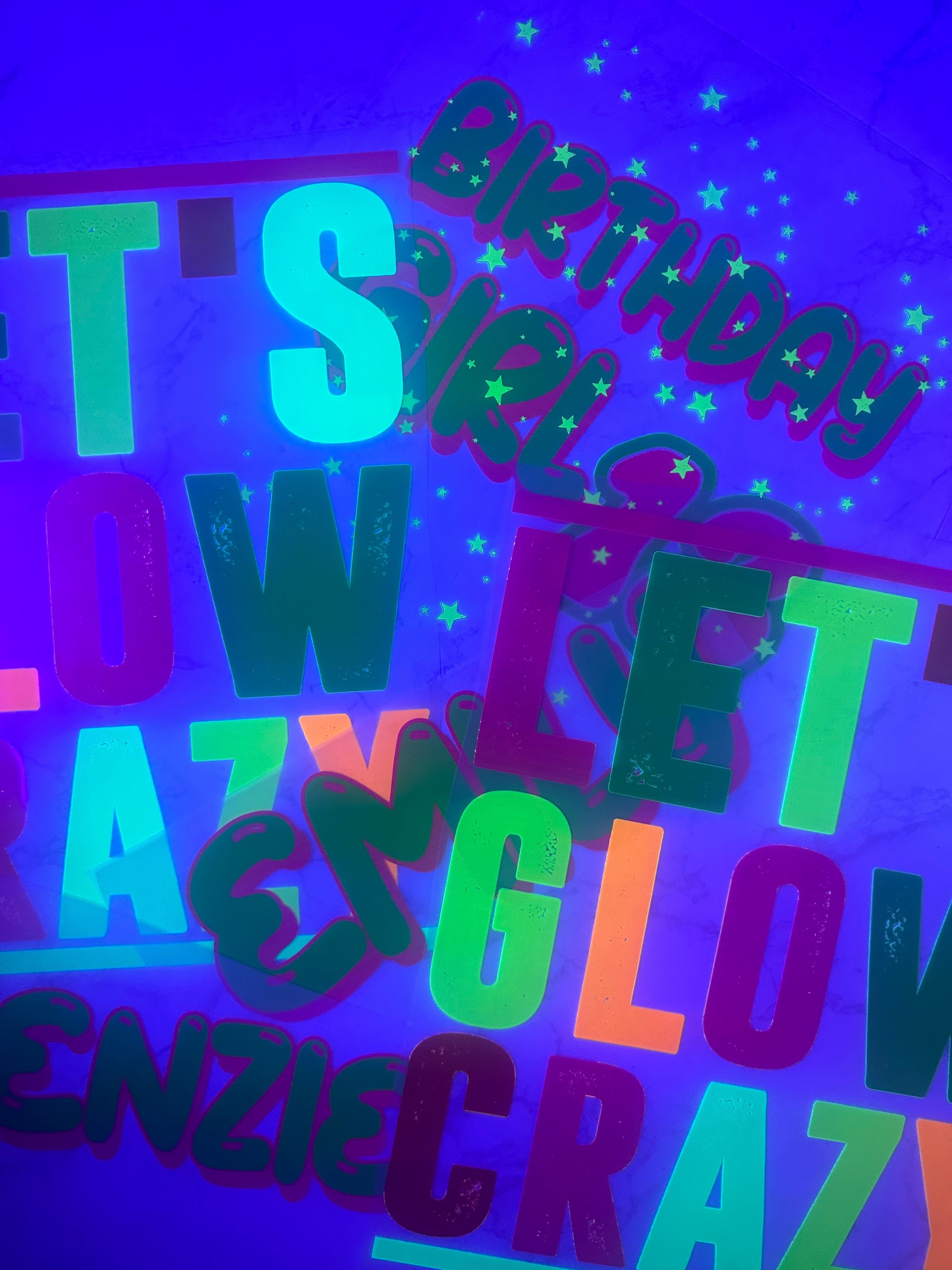 florescent transfers, glow party shirts, glow party transfers, glow party shirt decals, glow transfers, glow dtf transfers