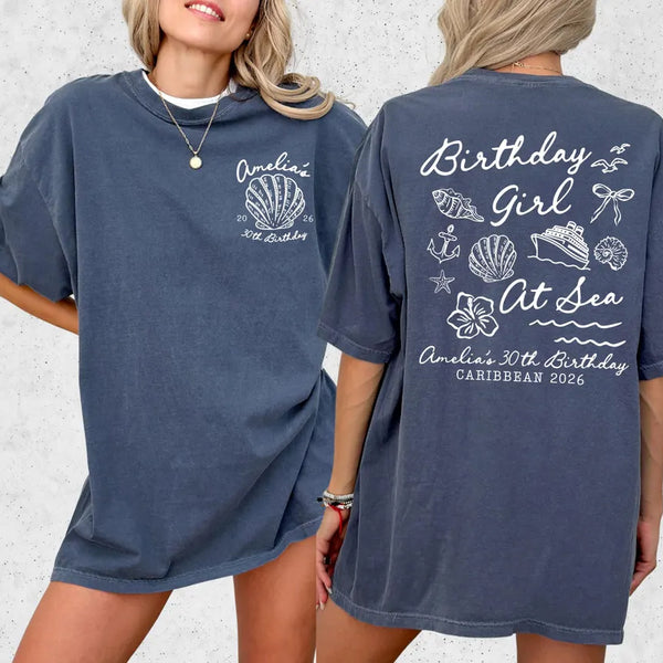 Birthday Girl At Sea Tee -- Personalized Cruise Birthday Shirt