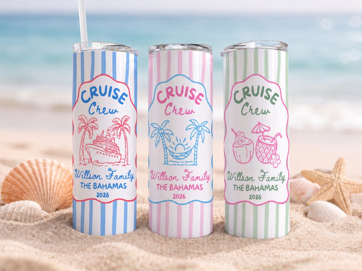 Cruise Crew custom 20oz skinny tumbler -- personalized vacation drinkware