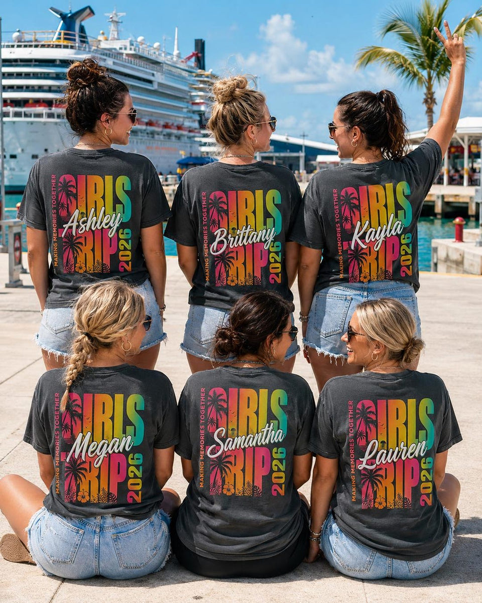Girls Trip 2026 Cruise Tee | Personalized Vintage Wash Shirt | Custom Name & Destination