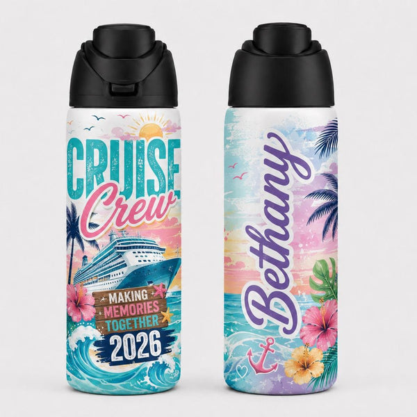 Personalized Cruise Water Bottle with Straw and Handle, Custom Name 32oz - Family Vacation 2026