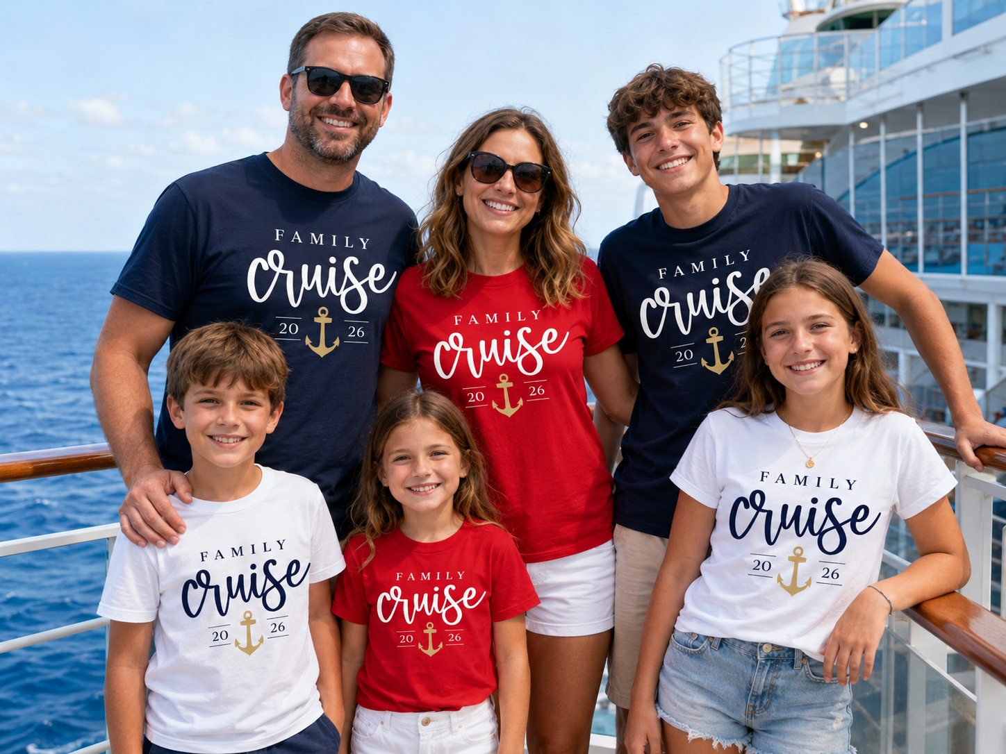 Family Cruise 2026 Anchor Tee mockup — custom matching cruise shirt for families