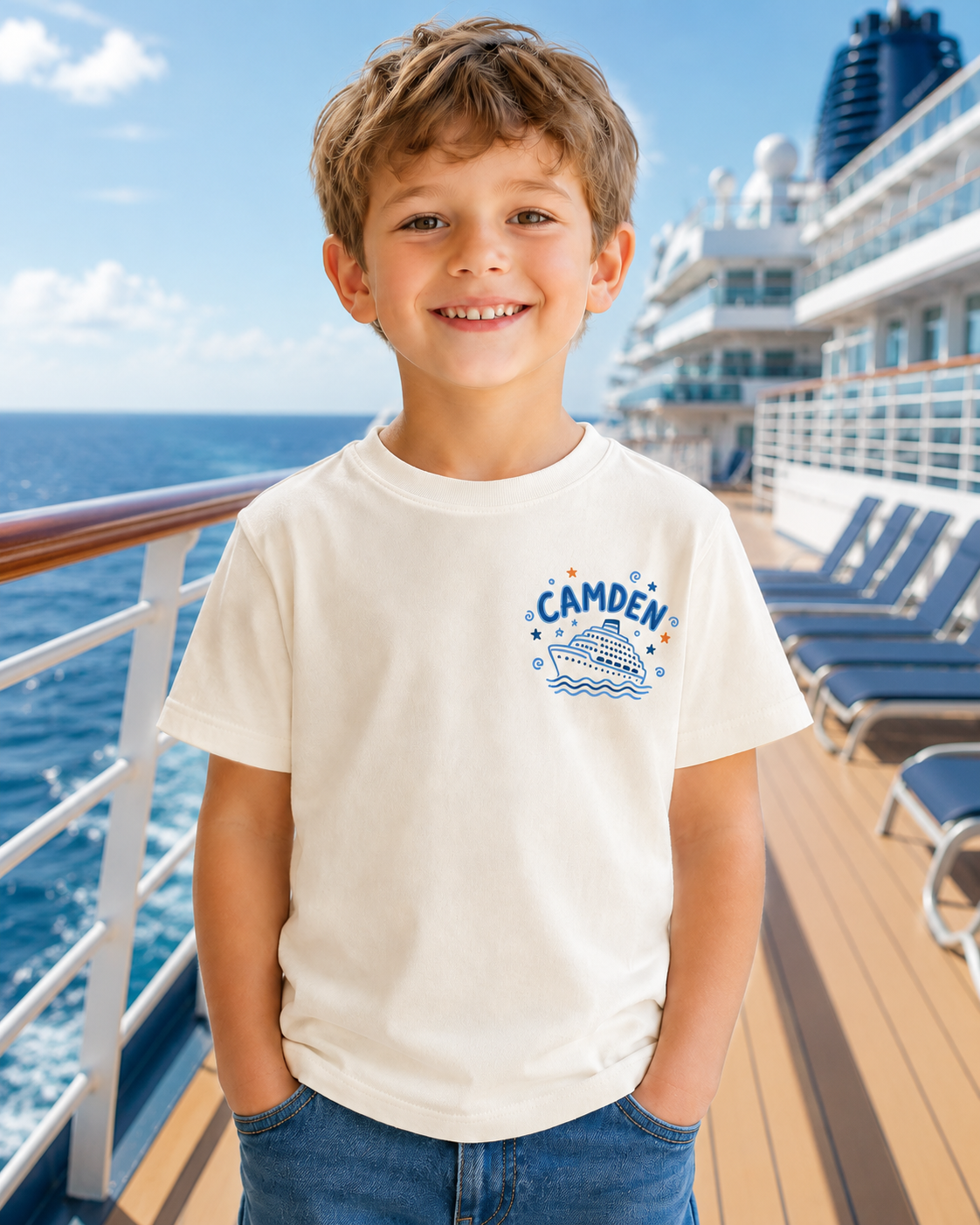 On Cruise Mode doodle tee flat lay - kids matching cruise shirt