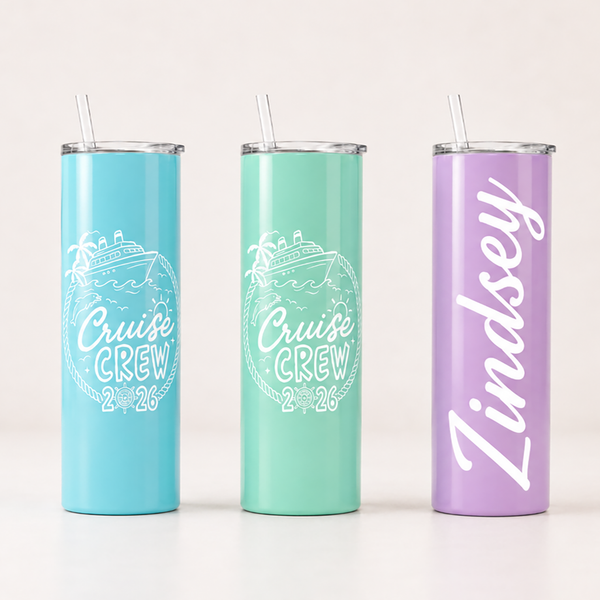 Cruise Crew 2026 Tumbler -- Custom 20oz Skinny with Name & Color