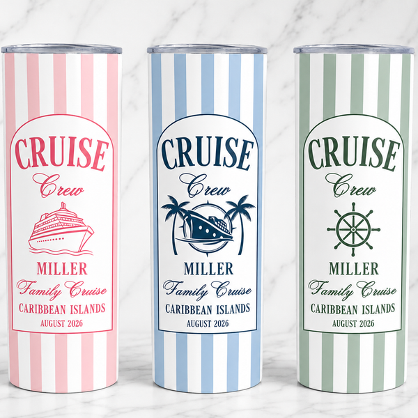Family Cruise Crew Tumbler -- Custom 20oz Skinny with Name, Date & Design