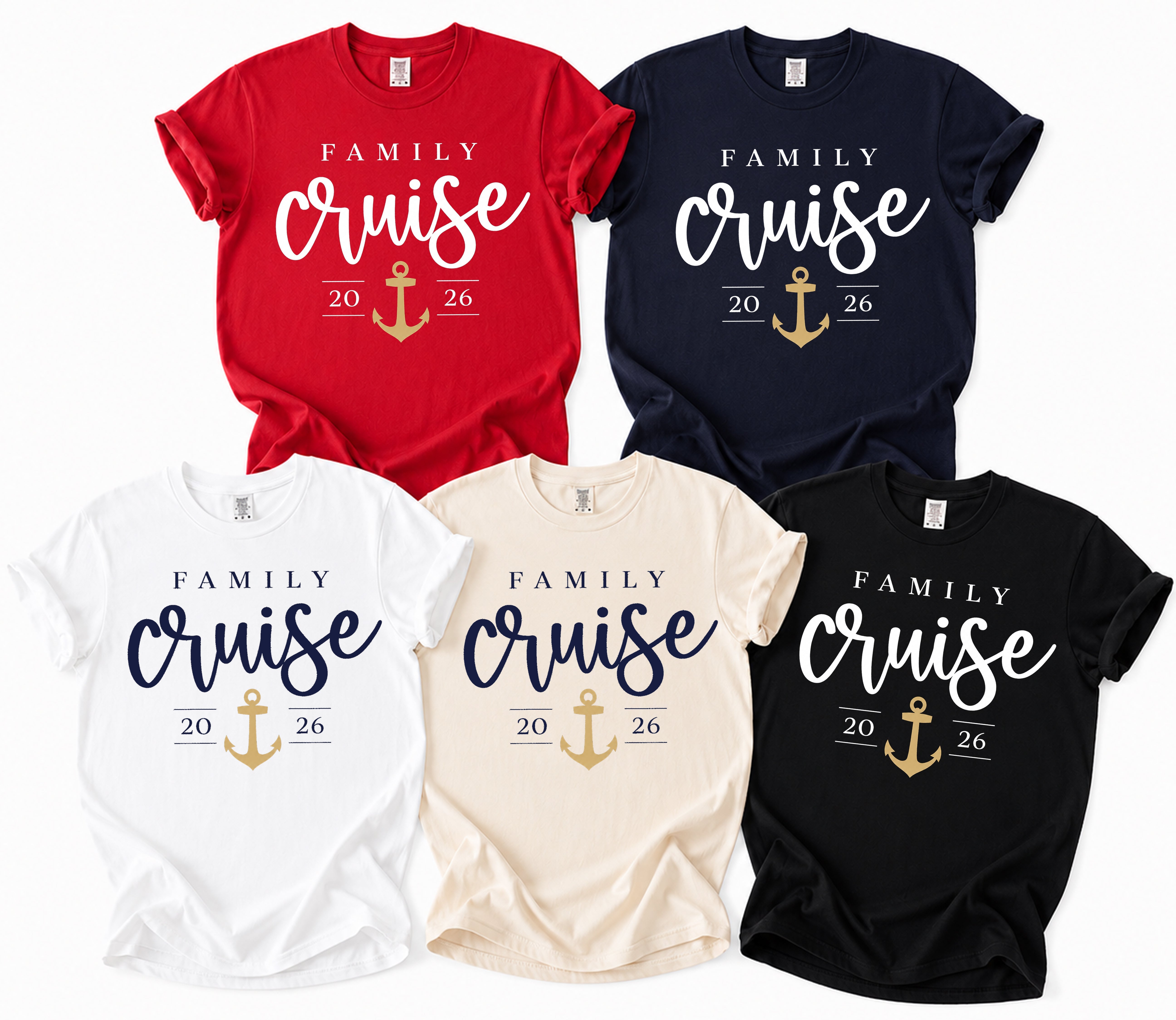 Family Cruise 2026 Anchor Tee — custom matching family cruise shirt with personalized back design
