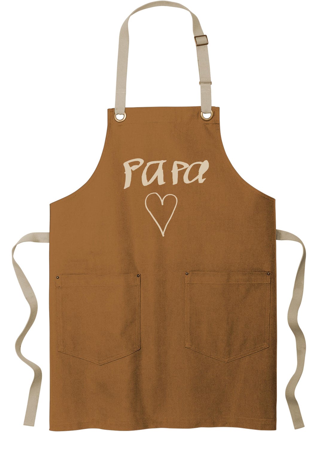 PAPA brown duck cotton apron with kid's handwriting