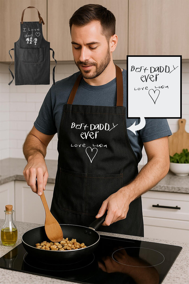 Best Daddy Ever black apron with kid's handwritten message