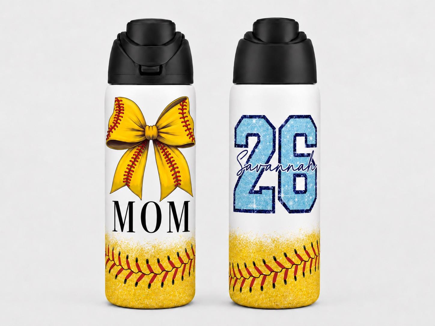 Personalized Softball Mom 32oz Water Bottle, Custom Name and Number