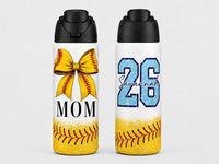 Personalized Softball Mom 32oz Water Bottle, Custom Name and Number