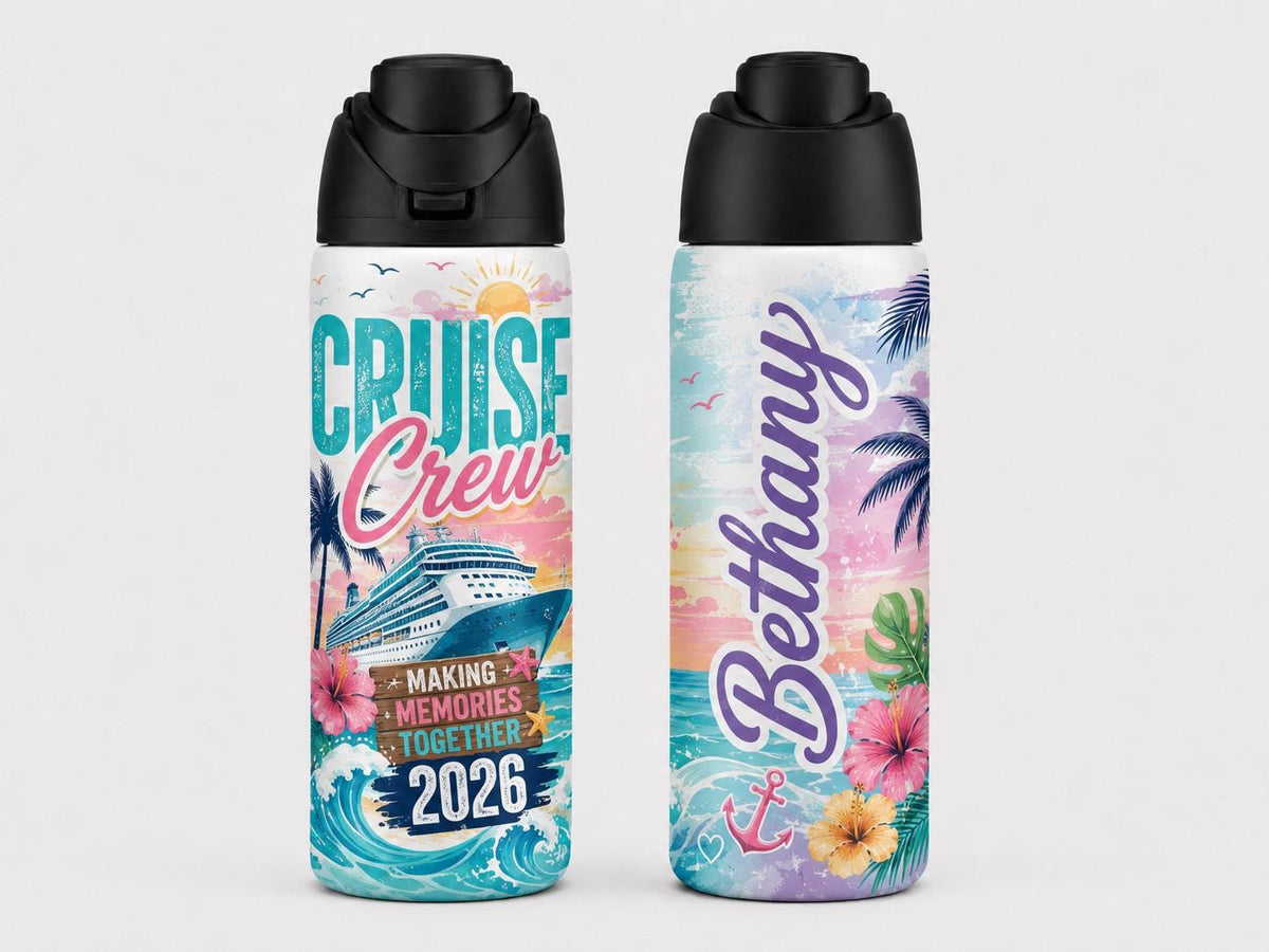 Personalized Cruise Water Bottle with Straw and Handle, Custom Name 32oz - Family Vacation 2026