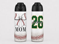 Personalized Baseball Mom 32oz Water Bottle, Custom Name and Player Number
