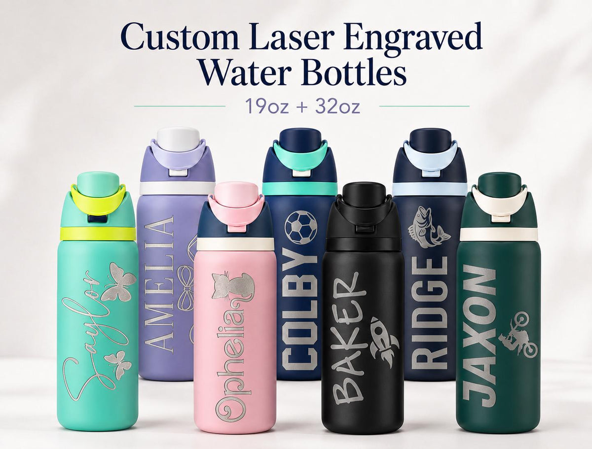 Custom Laser Engraved Water Bottle - Personalized Name (19 or 32 oz)