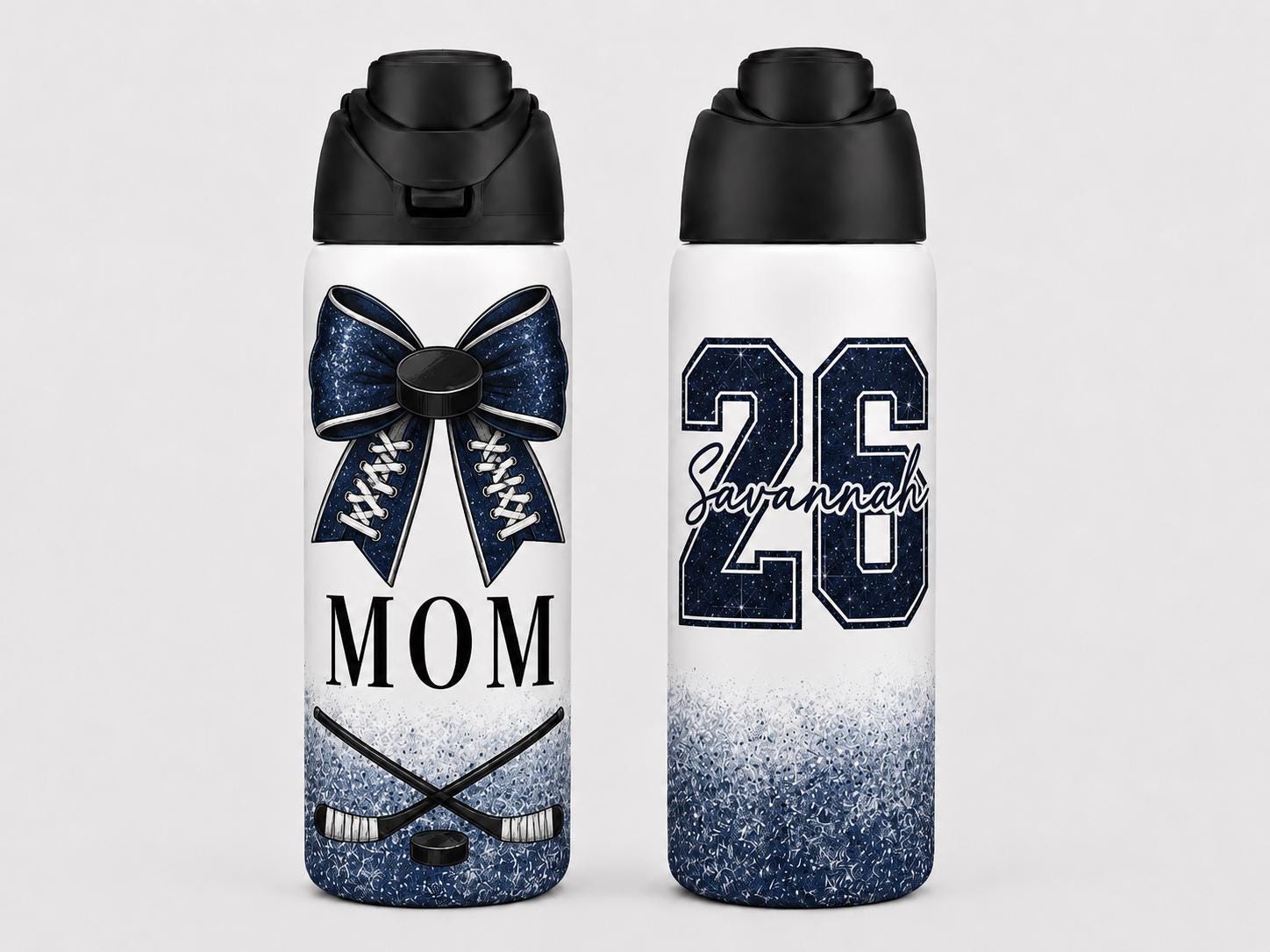 Personalized Hockey Water Bottle, 32oz Insulated Tumbler with Straw, Custom Name and Number