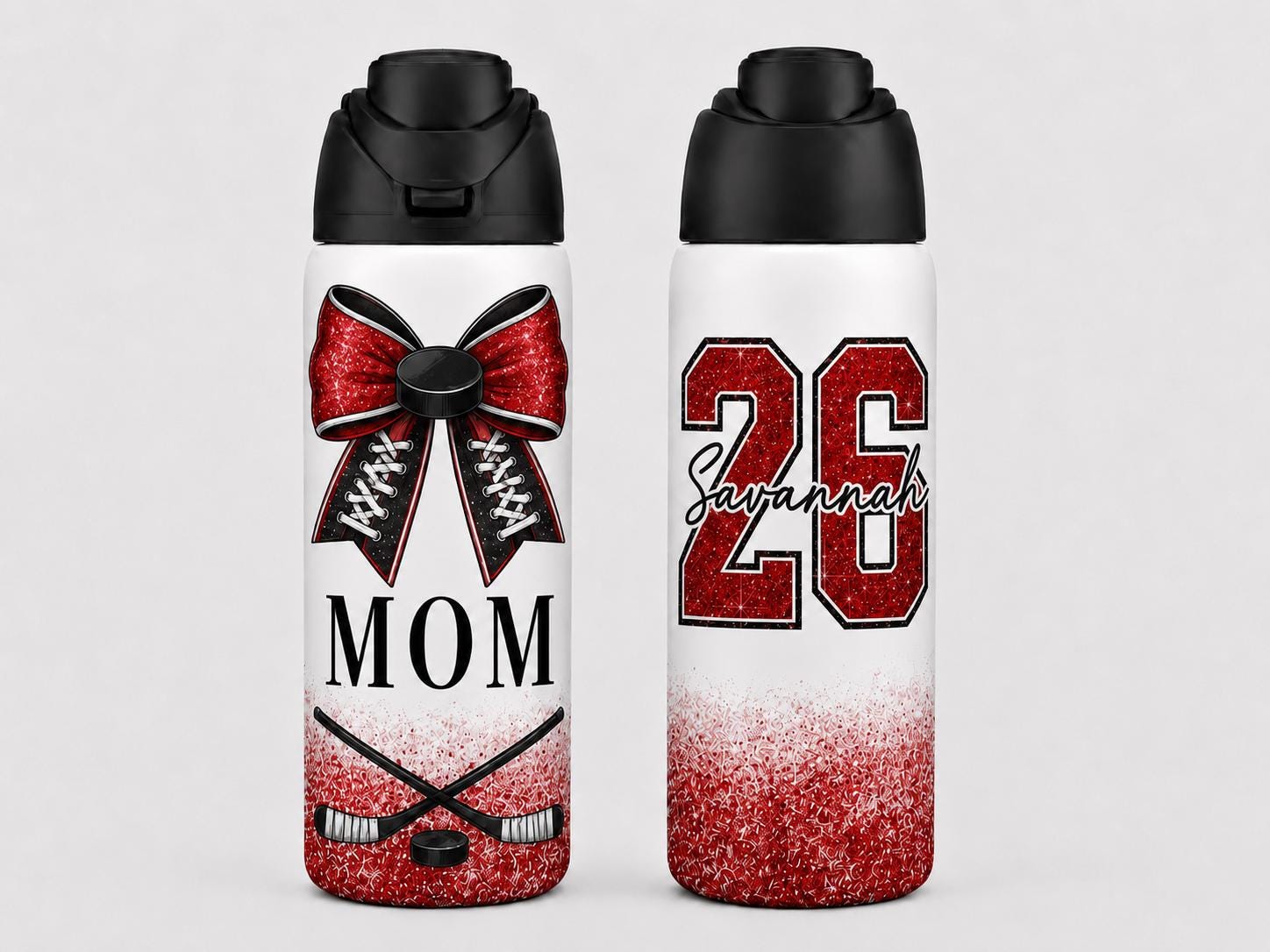 Personalized Hockey Water Bottle, 32oz Insulated Tumbler with Straw, Custom Name and Number