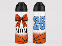 Personalized Basketball Water Bottle with Straw and Handle, Custom Name and Number 32oz